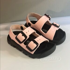 Birkenstock Pink and Black Sandals with Adjustable Straps